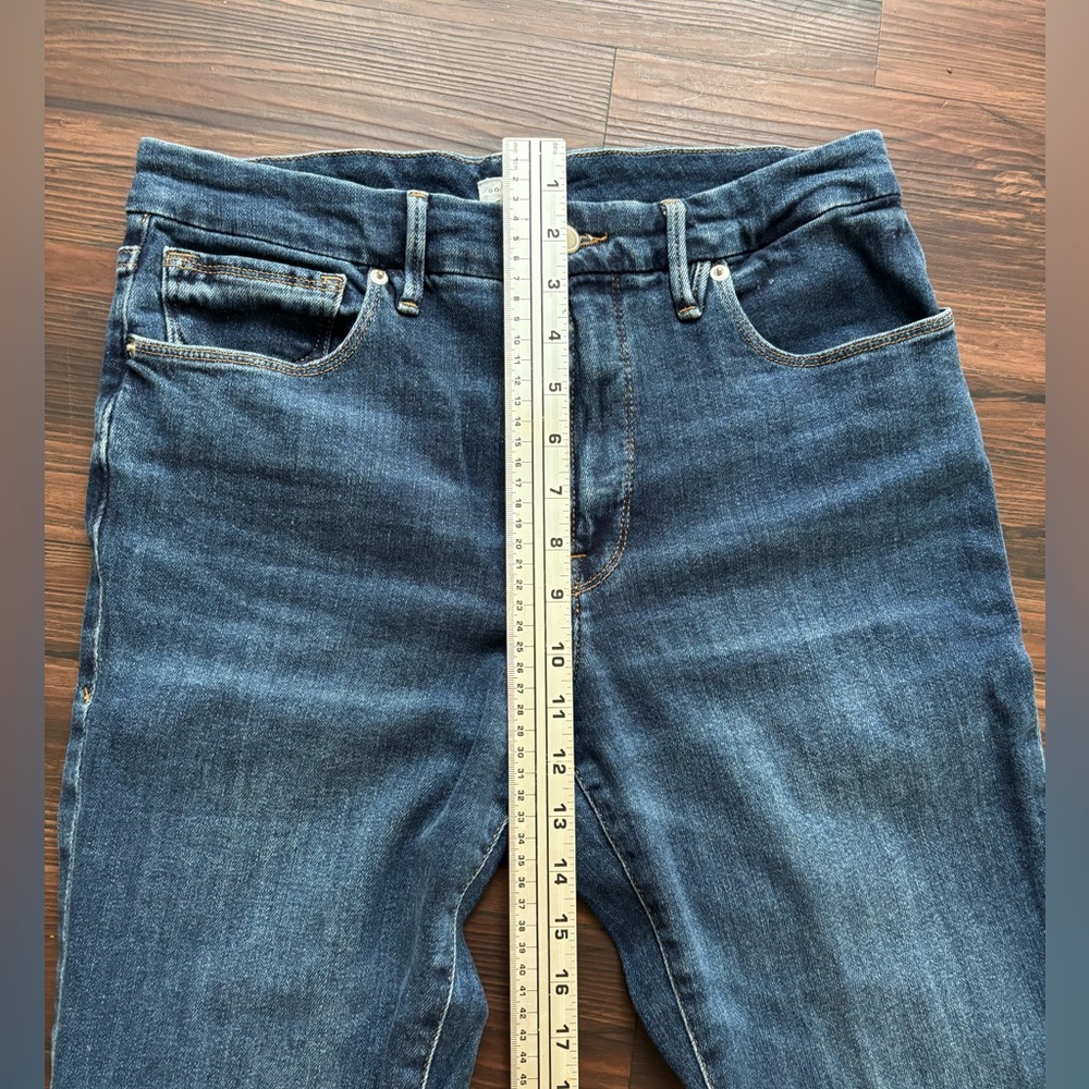 Good American Women’s High Rise Bootcut Flare Jeans Dark Wash Stretch Denim Y2K - Picture 7 of 13